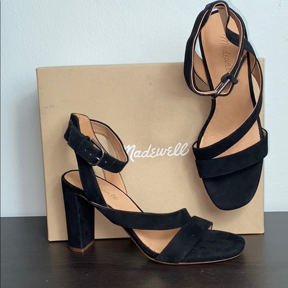 NIB Madewell The Liv Black Suede Sandal Heels - Picture 3 of 13